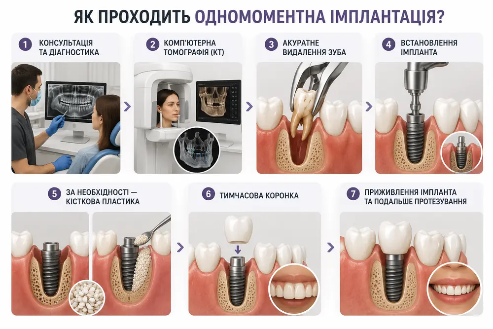 Етапи одномоментної імплантації в Одесі Етапи одномоментної імплантації в Одесі